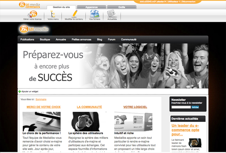 Screen izi-media Accueil Solutions Web